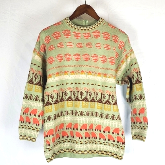 Vintage Sweaters - Vintage Benetton Lambswool Fair Isle Cottagecore Sweater
